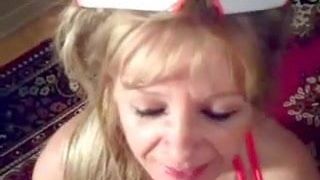 Canadian MILF nurse titfuck, blowjob & facial.